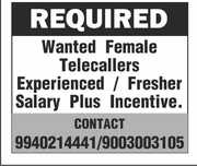 Wanted Female Telecallers,  Telecaller jobs